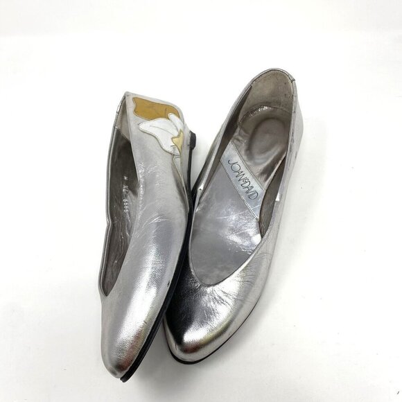 Vintage 1980's Joan & David Silver Point Toe Wedge Heel Size 7.5 Floral Applique - Picture 5 of 12